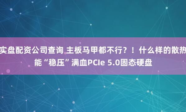 实盘配资公司查询 主板马甲都不行？！什么样的散热能“稳压”满血PCIe 5.0固态硬盘