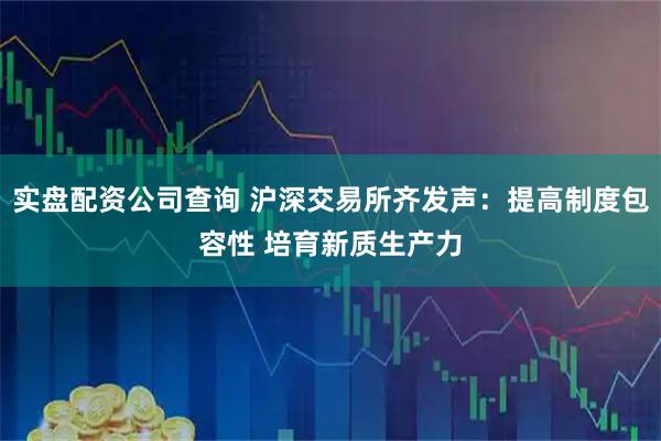 实盘配资公司查询 沪深交易所齐发声：提高制度包容性 培育新质生产力